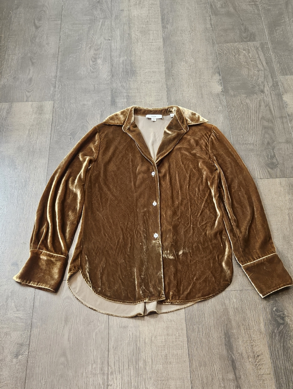 VINCE Bias Cut Velvet Blouse In Gold Shadow